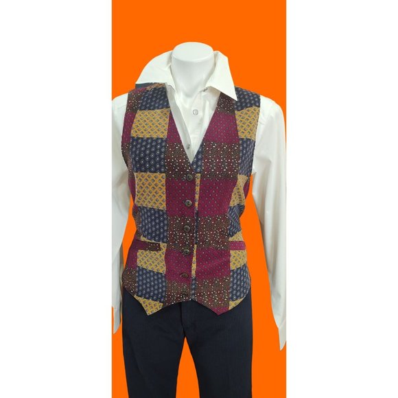 1980's-90's Gina Peters Sport Patchwork Paisley Vest - Picture 6 of 14